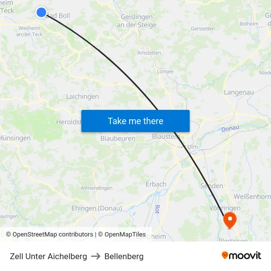 Zell Unter Aichelberg to Bellenberg map