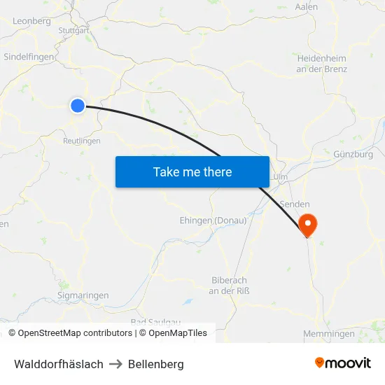 Walddorfhäslach to Bellenberg map