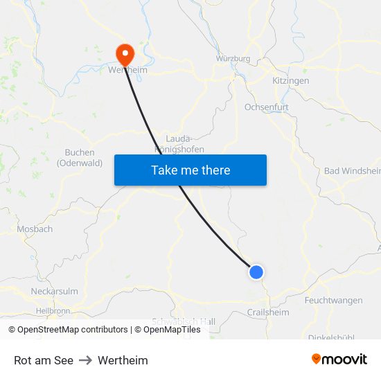 Rot am See to Wertheim map