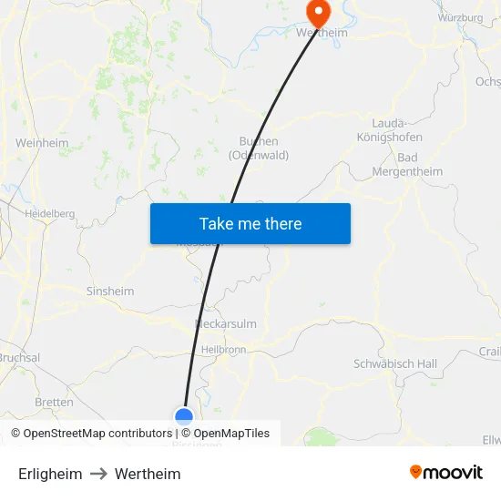 Erligheim to Wertheim map