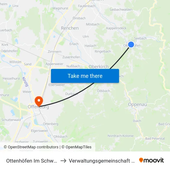 Ottenhöfen Im Schwarzwald to Verwaltungsgemeinschaft Offenburg map