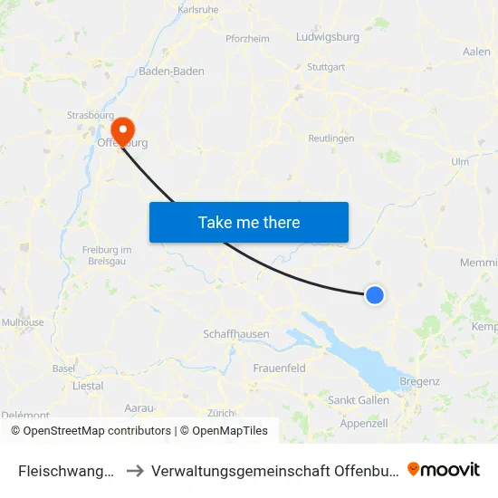 Fleischwangen to Verwaltungsgemeinschaft Offenburg map