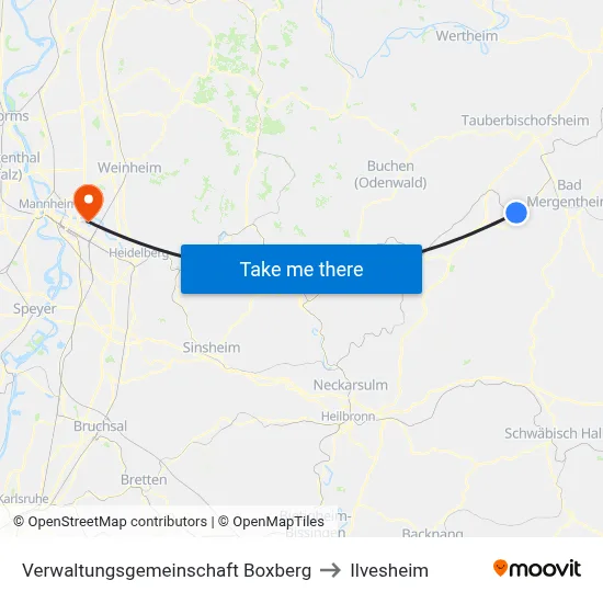 Verwaltungsgemeinschaft Boxberg to Ilvesheim map
