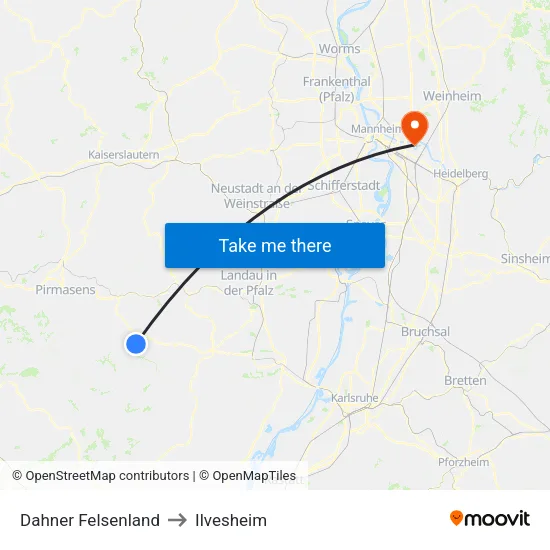 Dahner Felsenland to Ilvesheim map