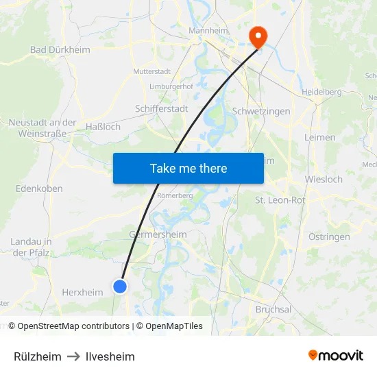 Rülzheim to Ilvesheim map