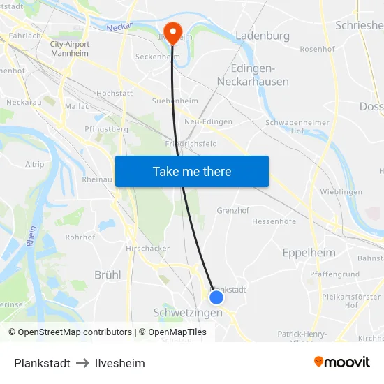 Plankstadt to Ilvesheim map