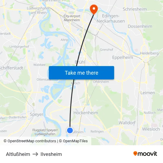 Altlußheim to Ilvesheim map