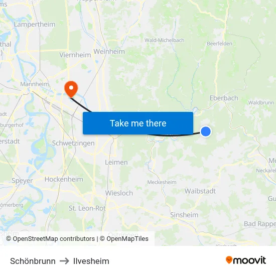 Schönbrunn to Ilvesheim map