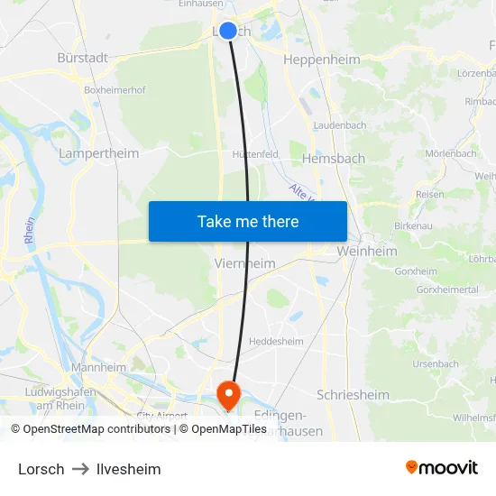 Lorsch to Ilvesheim map