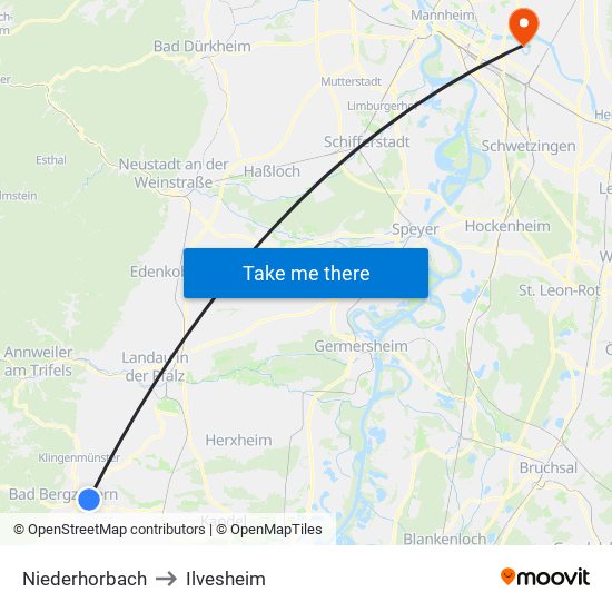 Niederhorbach to Ilvesheim map