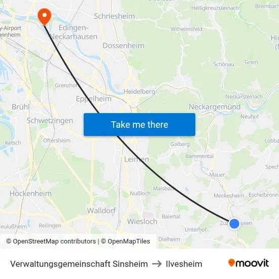 Verwaltungsgemeinschaft Sinsheim to Ilvesheim map