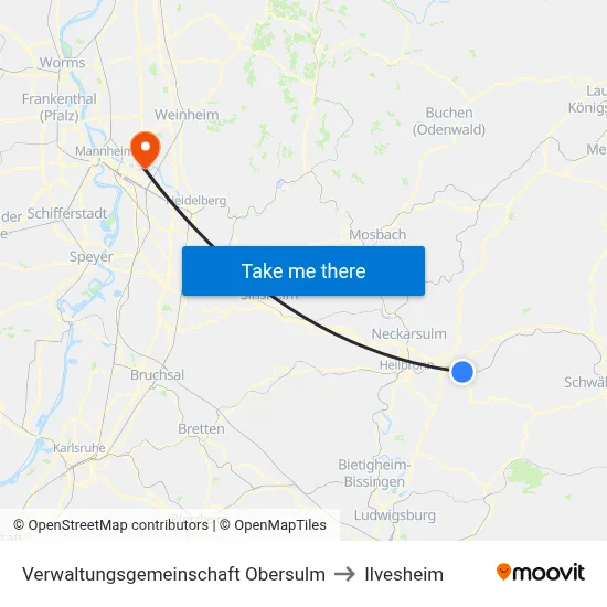 Verwaltungsgemeinschaft Obersulm to Ilvesheim map