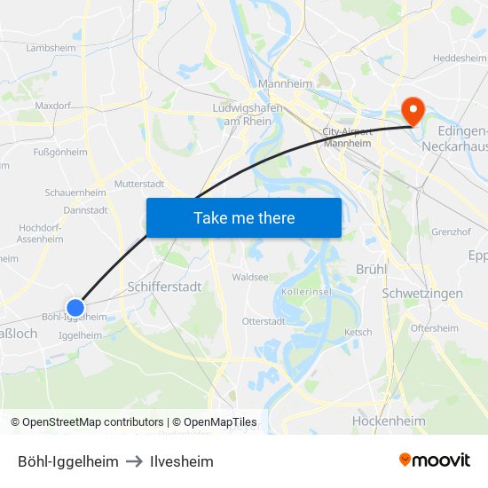 Böhl-Iggelheim to Ilvesheim map