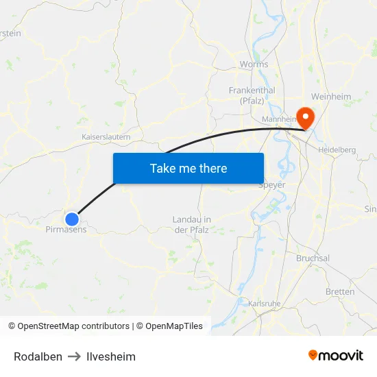 Rodalben to Ilvesheim map