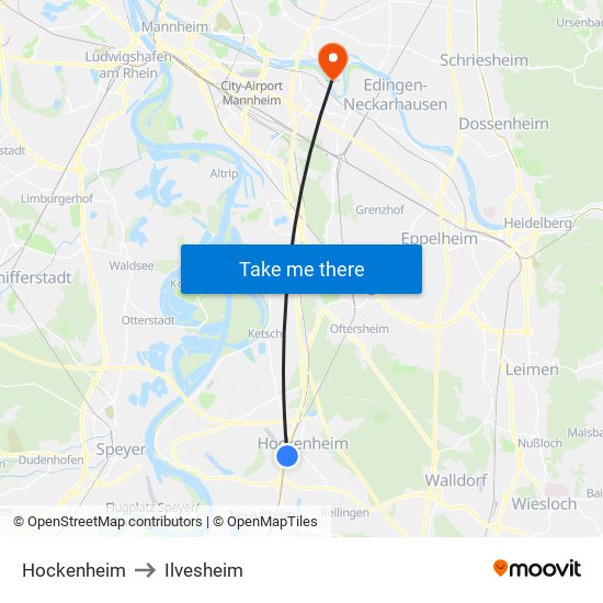 Hockenheim to Ilvesheim map