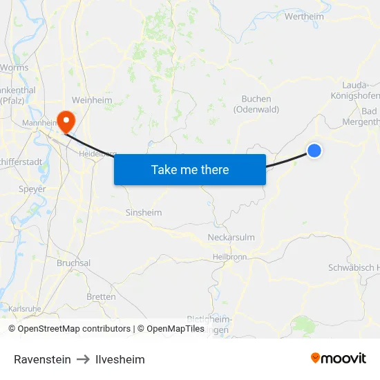 Ravenstein to Ilvesheim map