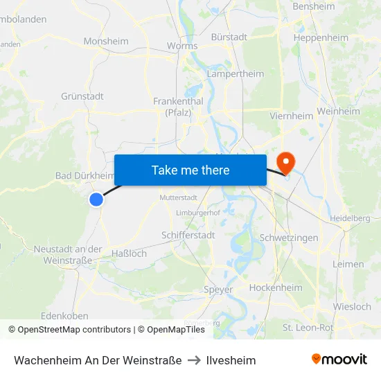 Wachenheim An Der Weinstraße to Ilvesheim map