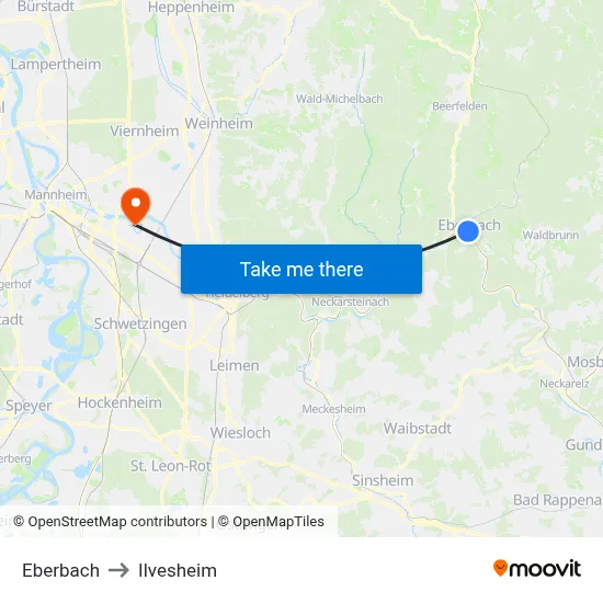 Eberbach to Ilvesheim map