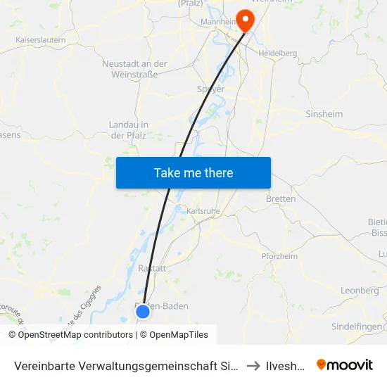 Vereinbarte Verwaltungsgemeinschaft Sinzheim to Ilvesheim map