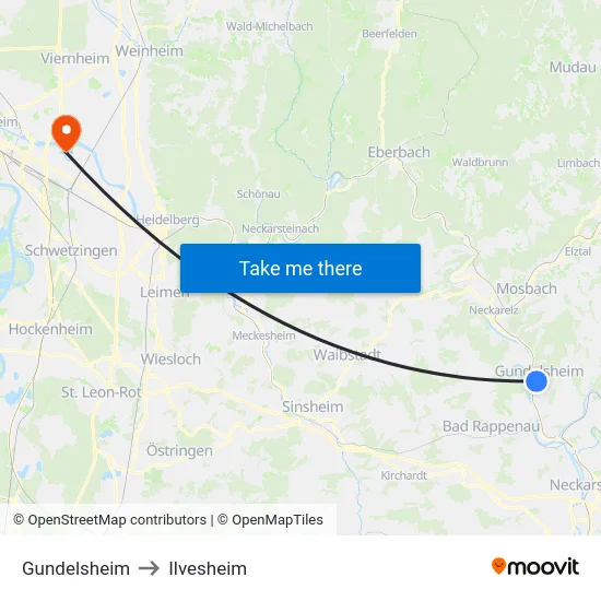 Gundelsheim to Ilvesheim map