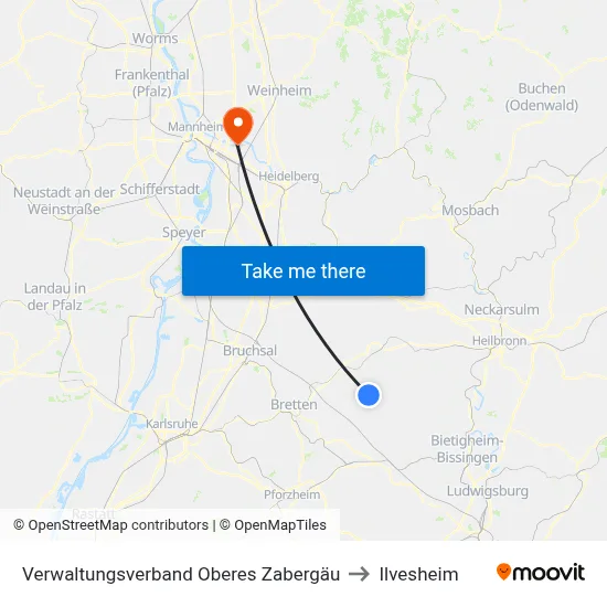 Verwaltungsverband Oberes Zabergäu to Ilvesheim map
