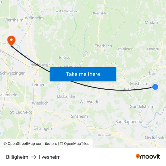 Billigheim to Ilvesheim map