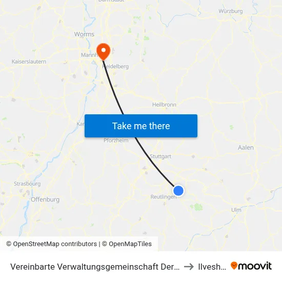 Vereinbarte Verwaltungsgemeinschaft Der Stadt Neuffen to Ilvesheim map