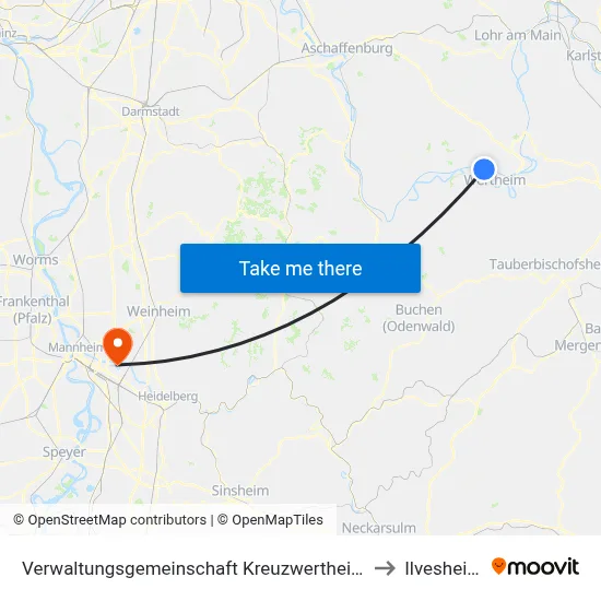 Verwaltungsgemeinschaft Kreuzwertheim to Ilvesheim map