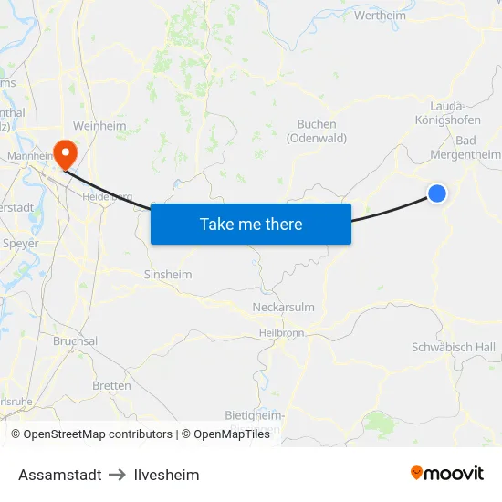 Assamstadt to Ilvesheim map