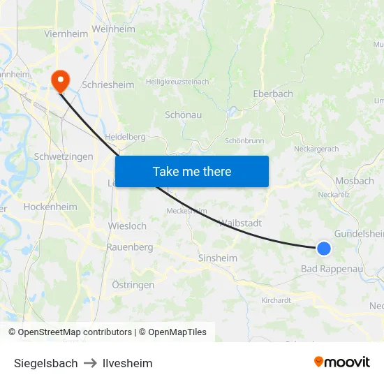 Siegelsbach to Ilvesheim map