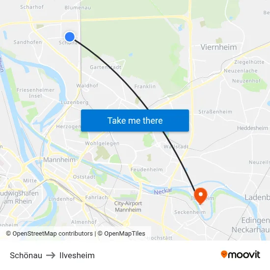 Schönau to Ilvesheim map