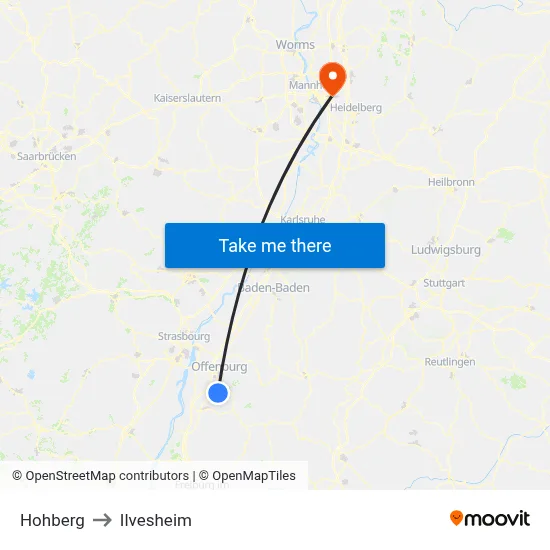 Hohberg to Ilvesheim map