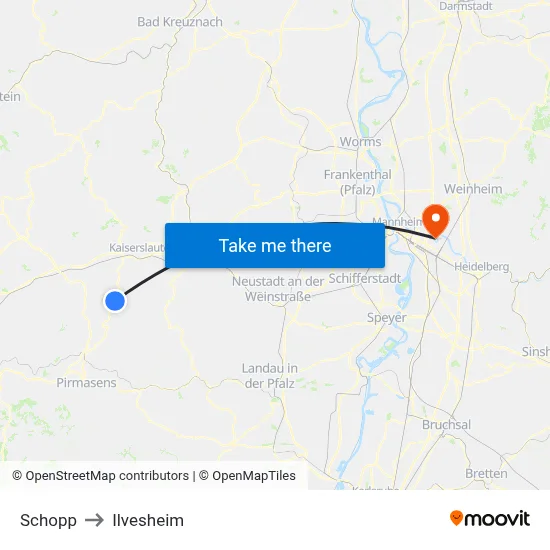 Schopp to Ilvesheim map