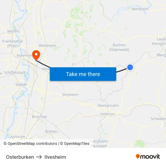 Osterburken to Ilvesheim map