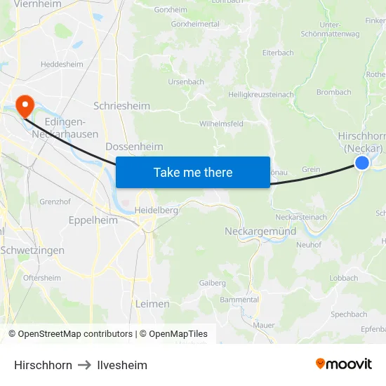 Hirschhorn to Ilvesheim map