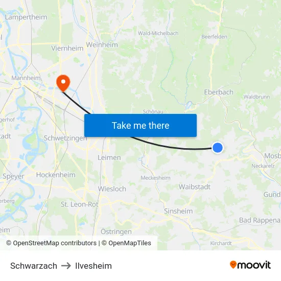 Schwarzach to Ilvesheim map