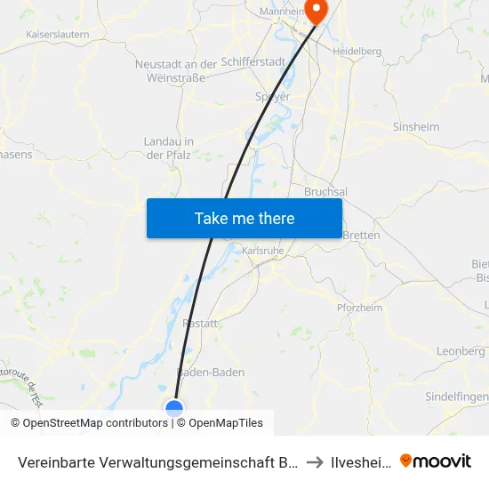Vereinbarte Verwaltungsgemeinschaft Bühl to Ilvesheim map