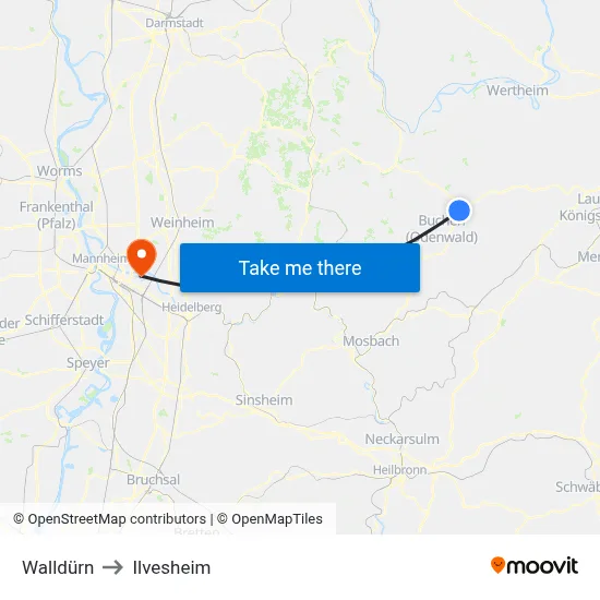 Walldürn to Ilvesheim map