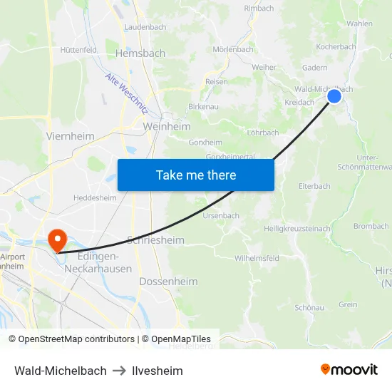 Wald-Michelbach to Ilvesheim map