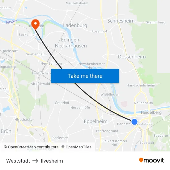 Weststadt to Ilvesheim map