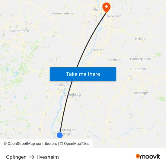 Opfingen to Ilvesheim map