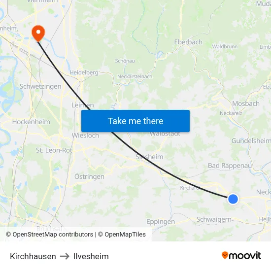Kirchhausen to Ilvesheim map