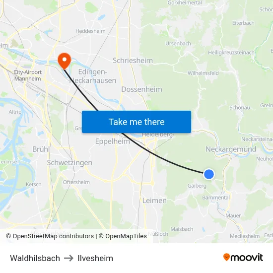 Waldhilsbach to Ilvesheim map
