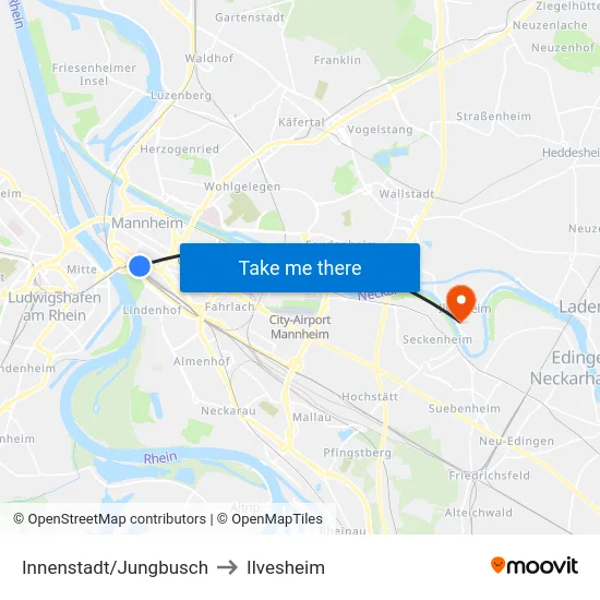 Innenstadt/Jungbusch to Ilvesheim map
