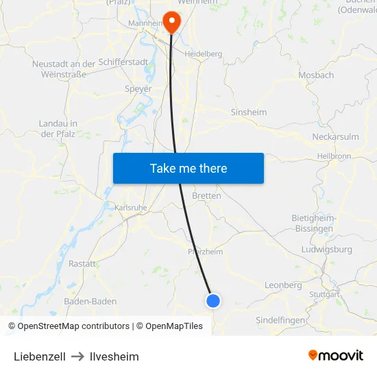 Liebenzell to Ilvesheim map