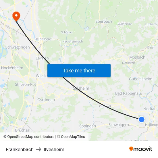 Frankenbach to Ilvesheim map