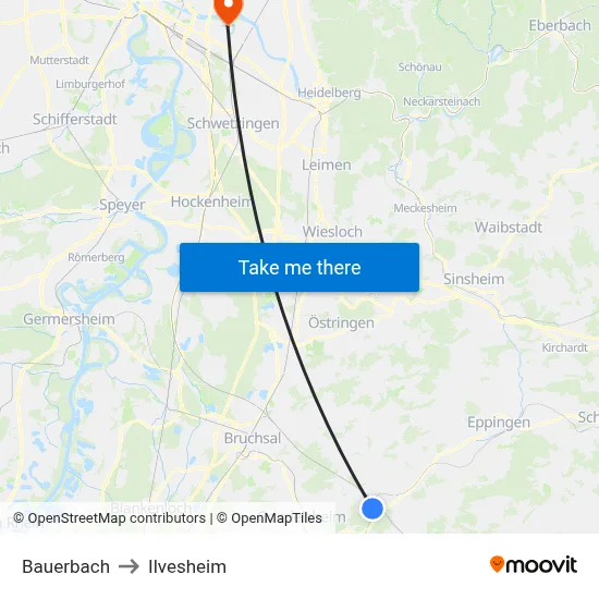 Bauerbach to Ilvesheim map
