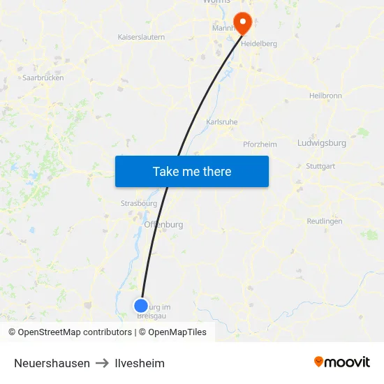 Neuershausen to Ilvesheim map