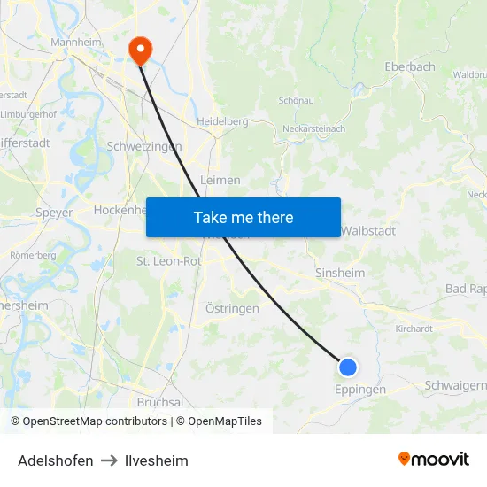 Adelshofen to Ilvesheim map