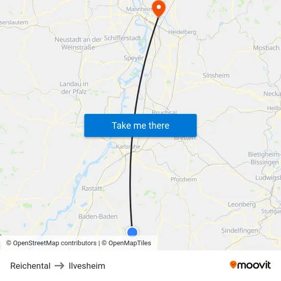 Reichental to Ilvesheim map